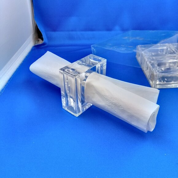 Set of 4 vintage clear plastic napkin holders salt & pepper combo in box unused - Picture 2 of 9